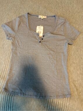 NWT Kohl's Pink Republic Blue and White Striped Henley Tee, Size Large